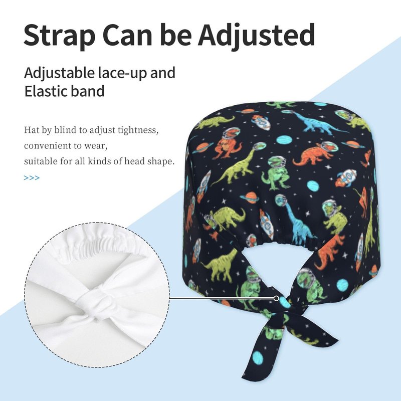 Dinosaur in Space Surgical Scrub Cap with Sweatband Adjustable Tie Back Working Cap for Men Women