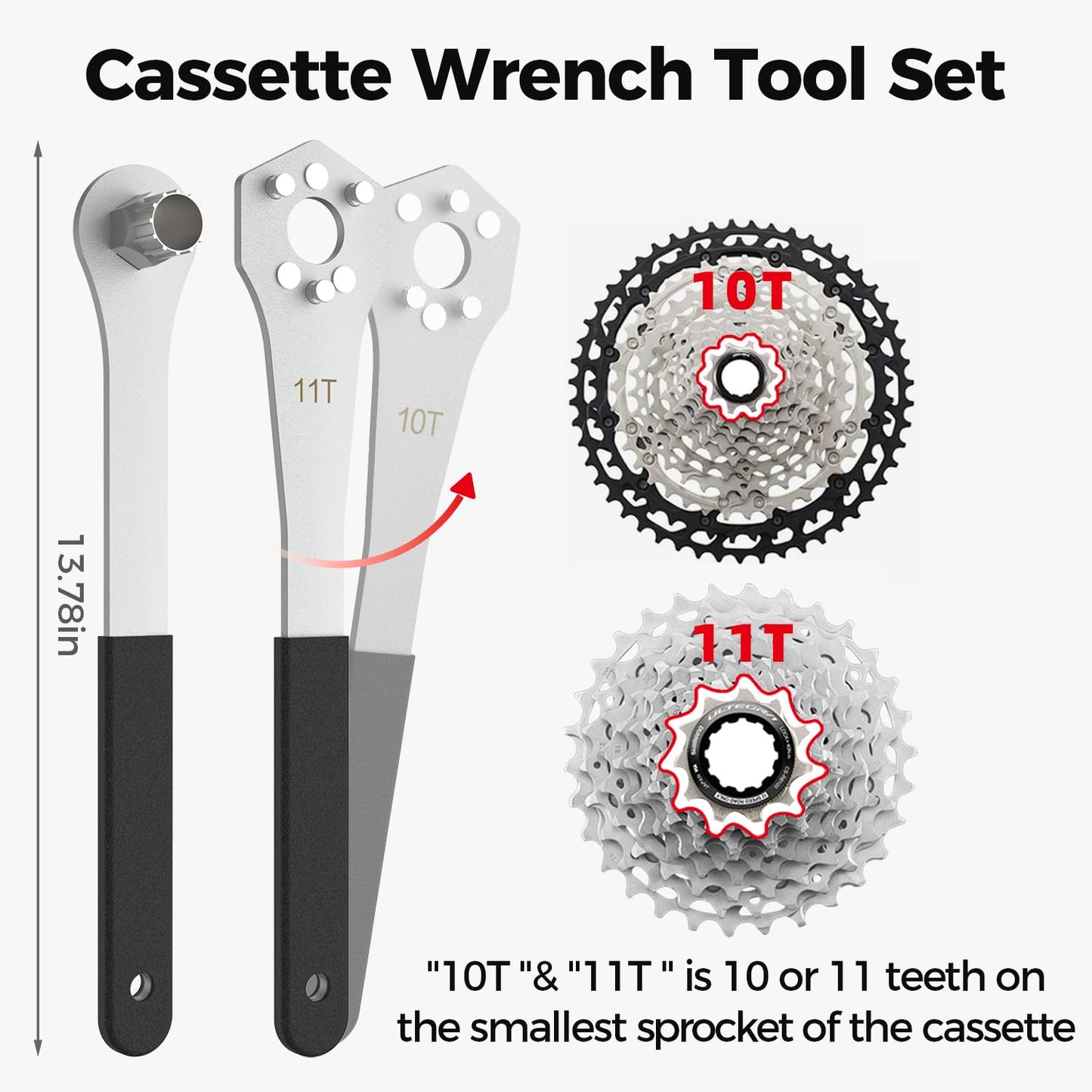 HUBAKO Cassette Removal Tool Sets, Cassette Wrench & Lock Ring Tool for 10T/11T Sprocket Cassette Install Removal, Bearing Steel + Ni-Cr Plating Cassette Wrench Tool with Rubber Grip for MTB Road Bike