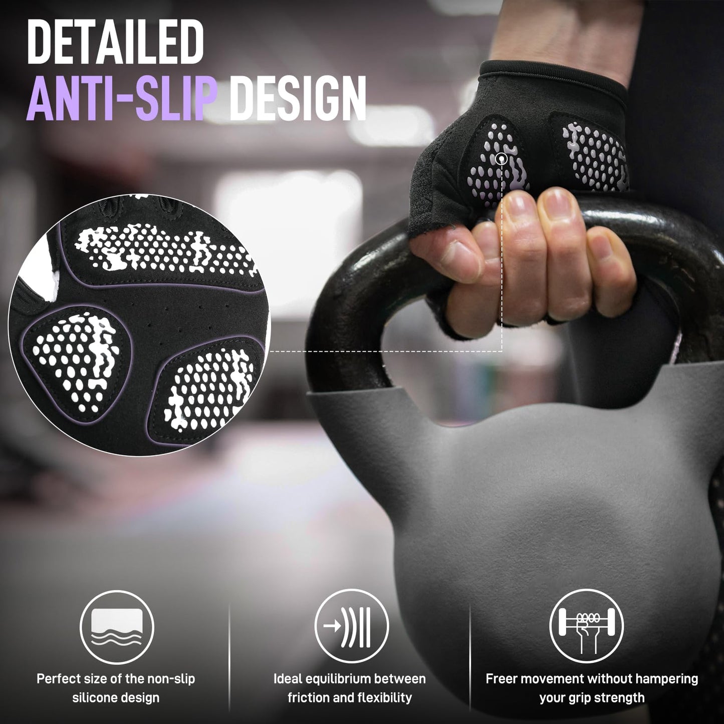 Workout Gloves for Men & Women, Full Palm Protection Breathable Exercise Gloves w/ Curved Open Back, Lightweight Fitness Gloves for Pull Up, Dumbbells, Yoga, Gym, Cycling, Rowing (Black-white, Large)