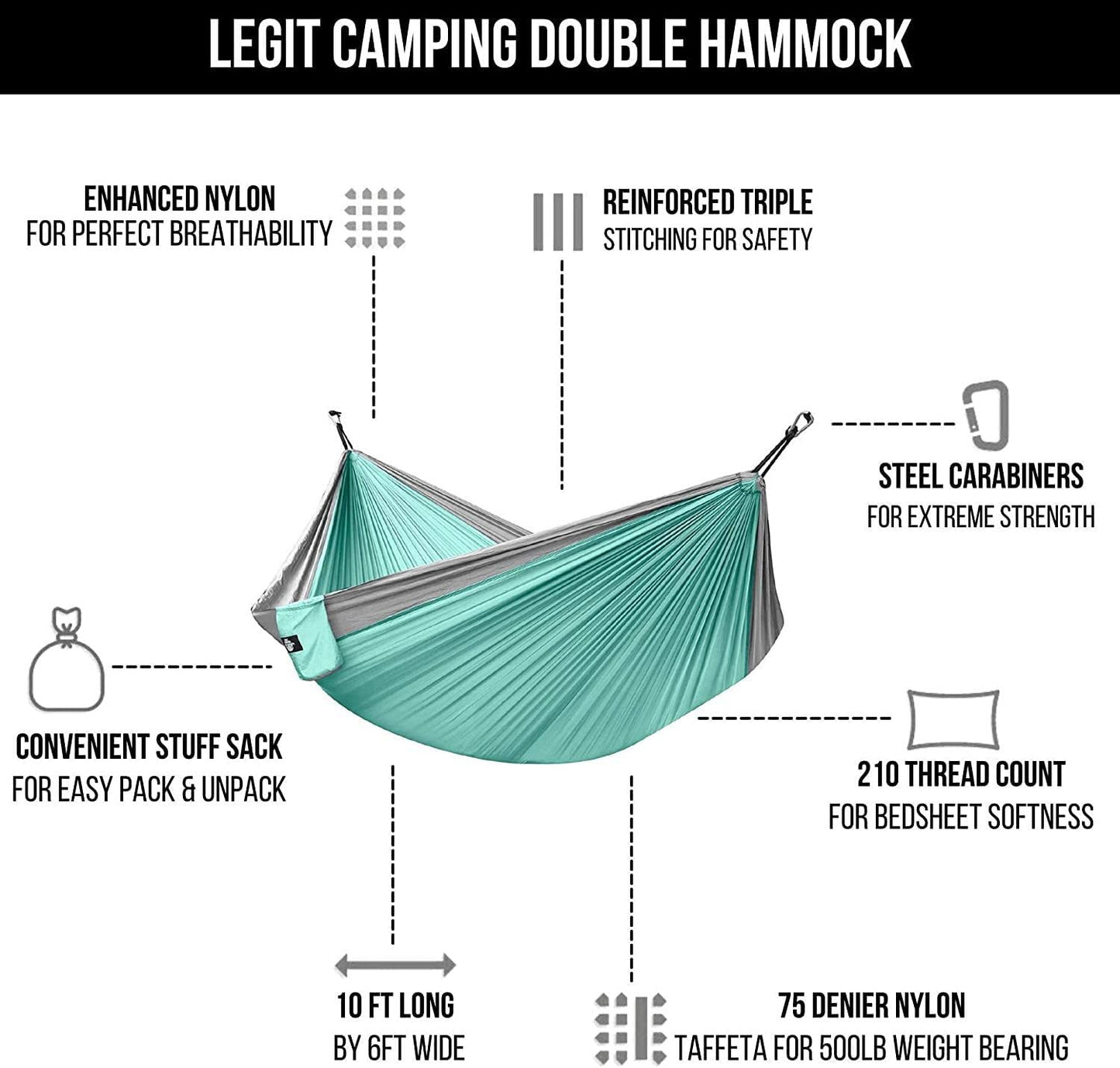 Legit Camping Hammock - 2 PersonTree Double Portable Outdoor Travel Hammock for Outside - Heavy Duty