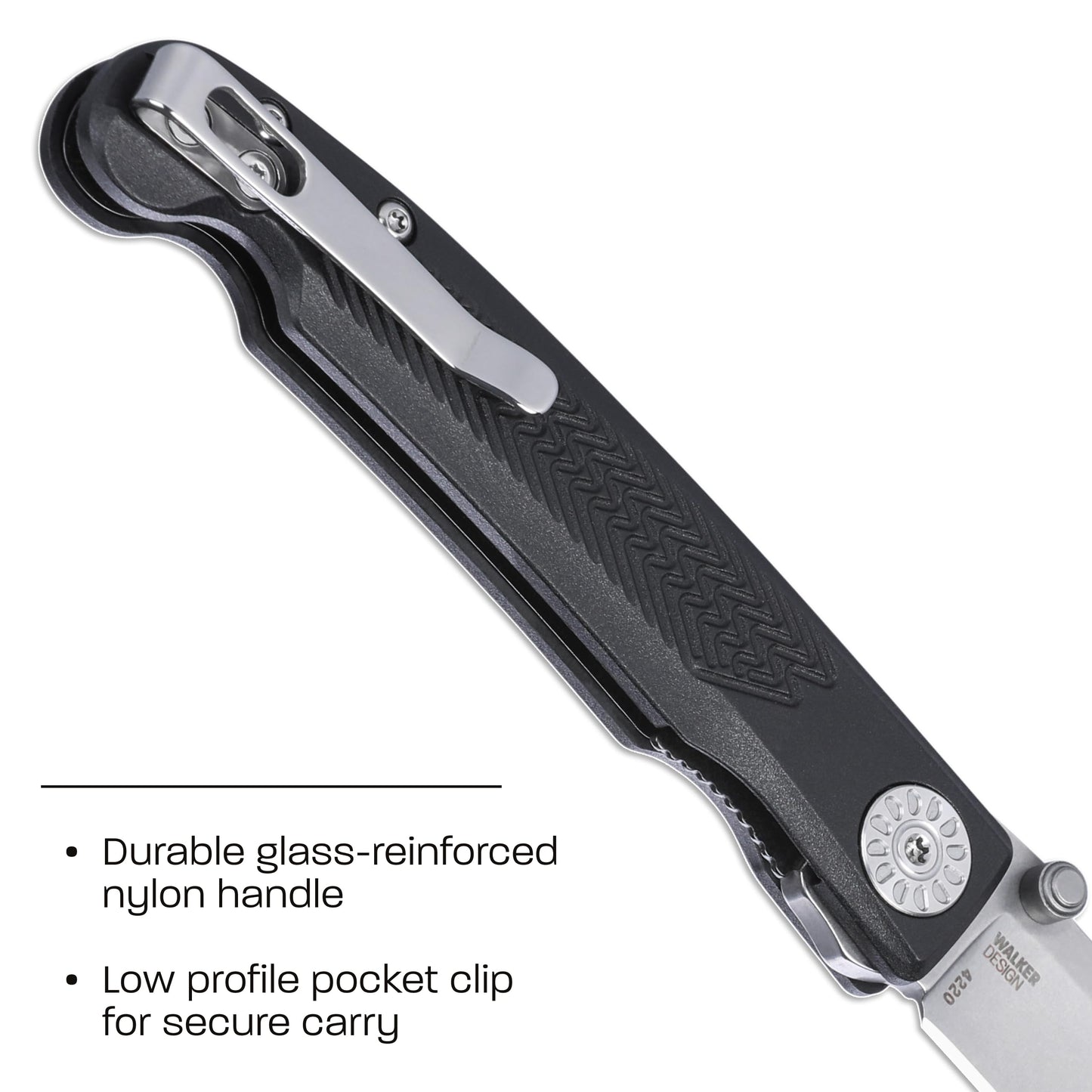 CRKT Fidus Everyday Carry Folding Knife with Liner Lock: 12C27 Plain Edge Blade, Black Glass-Reinforced Nylon Handle, 4220