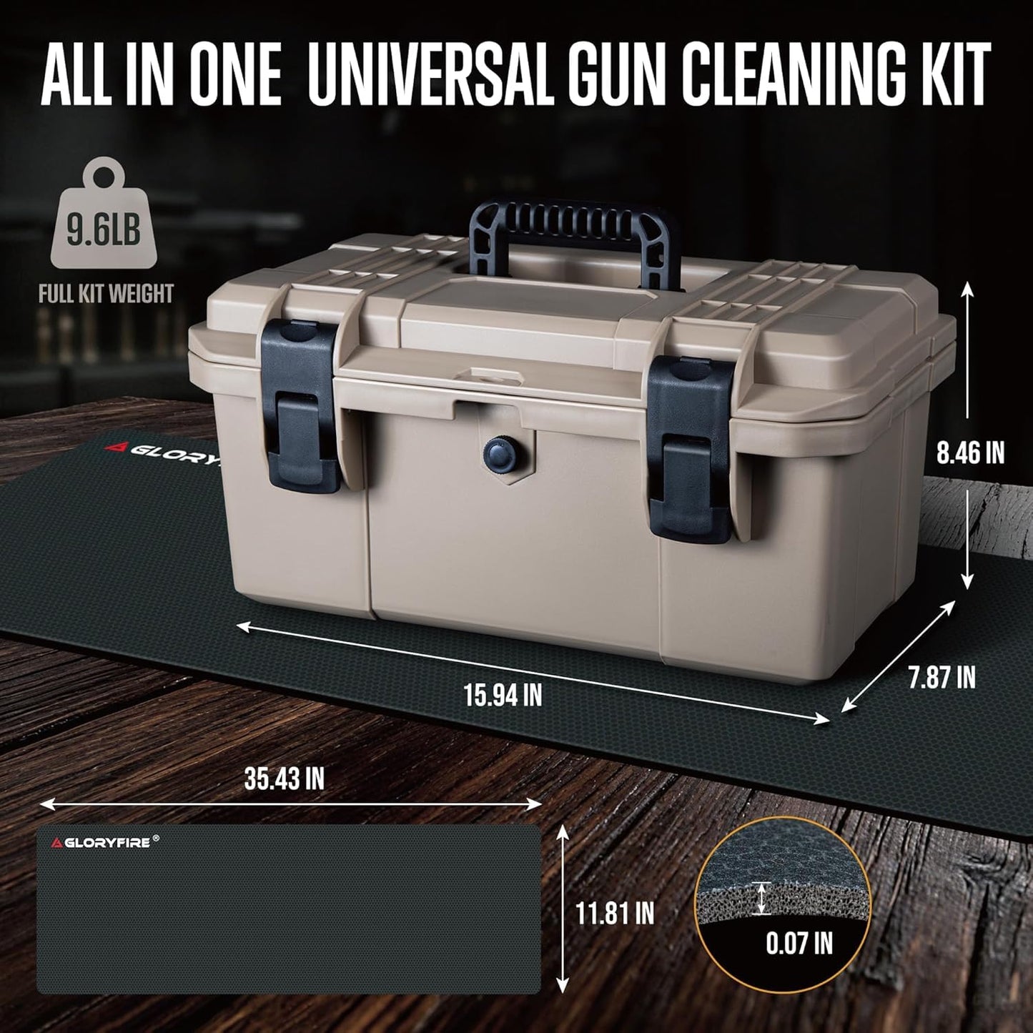 GLORYFIRE Deluxe Universal Gun Cleaning Kit - Highly Effective Cleaning Solutions for Hunting and Shooting - Compact (Coyote)