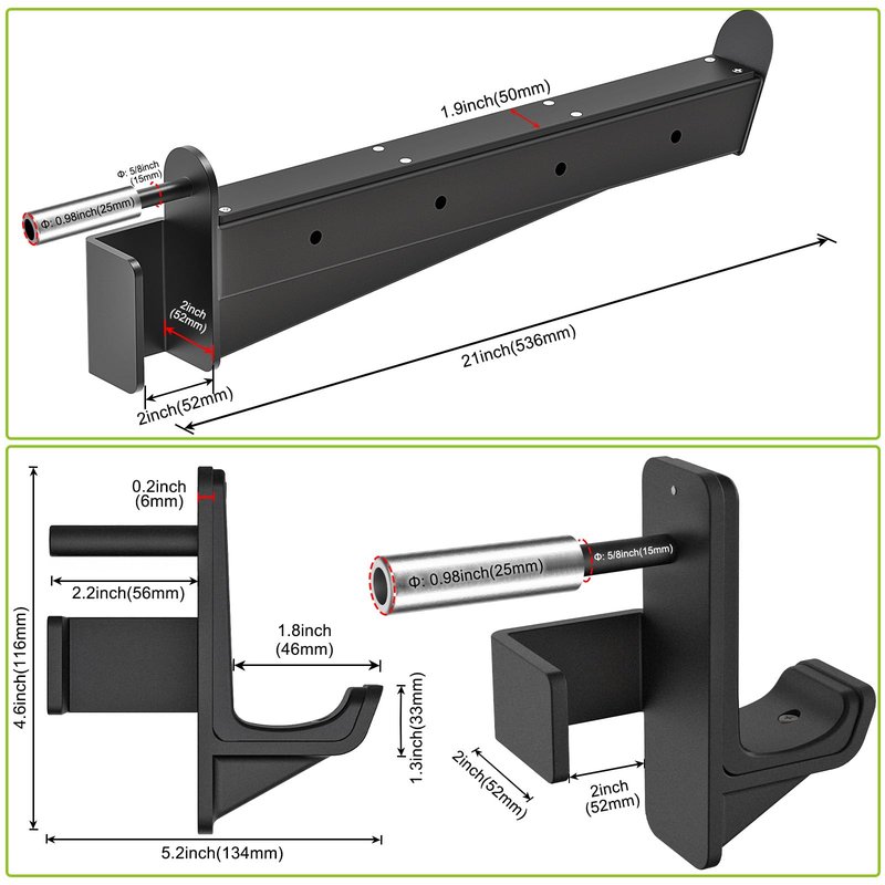 Kipika Safety Spotter Arms and J-Hooks for 2" x 2" Power Racks with 5/8" or 1" Hole - Heavy Duty Barbell Holders and Catches with Rubber Pads - Power Rack Attachments for Squat, Bench Press and More