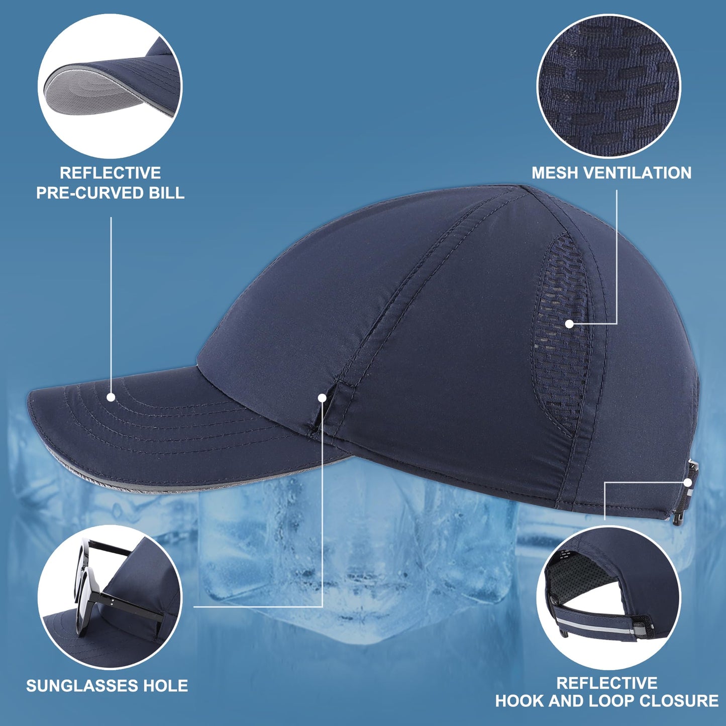 Connectyle Quick Dry Running Cap for Men Women UPF 50+ UV Protective Sports Hat Adjustable Baseball Tennis Golf Hat Navy Blue