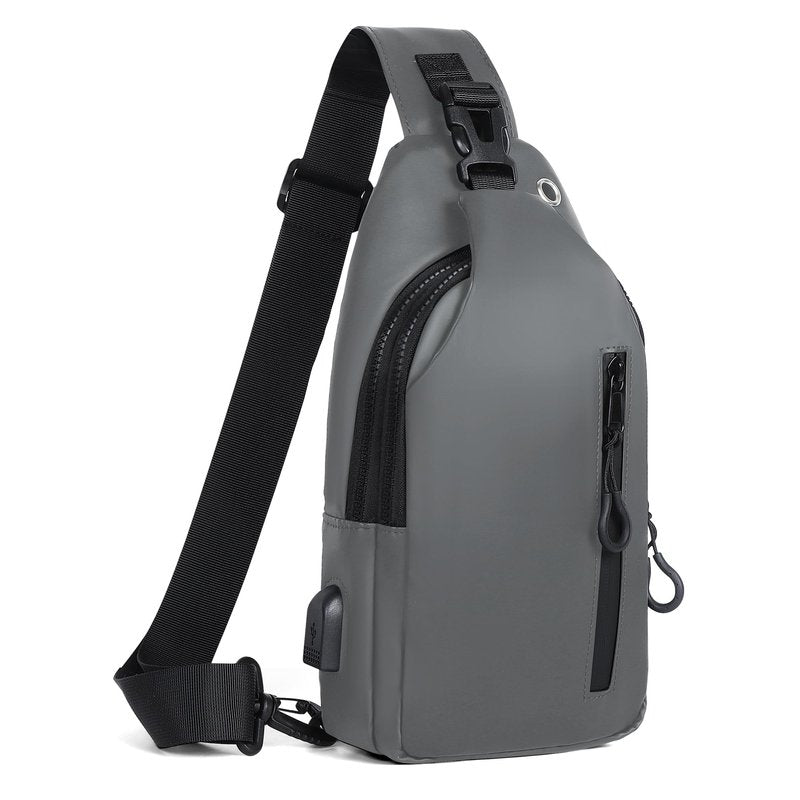 VALUEQLO Waterproof Sling Bag for Men Women Crossbody Backpack with USB Charging Port & Headphone Hole, Anti Theft Chest Pack Daypack, Adjustable Shoulder Bag for Travel, Hiking, Running, Light Grey