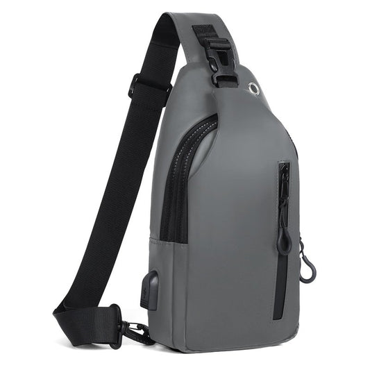 VALUEQLO Waterproof Sling Bag for Men Women Crossbody Backpack with USB Charging Port & Headphone Hole, Anti Theft Chest Pack Daypack, Adjustable Shoulder Bag for Travel, Hiking, Running, Light Grey