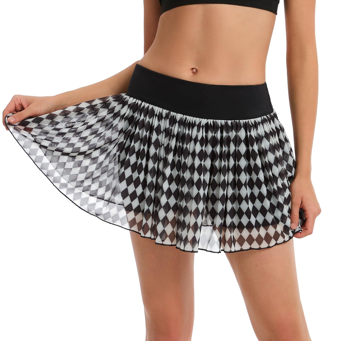 Ibeauti Tennis Skirts for Women Pleated High Waisted Flowy Golf Skirt Athletic Skorts Mini Mesh Pickleball Skirt with Pockets (US, Alpha, Medium, Regular, Regular, Black White)