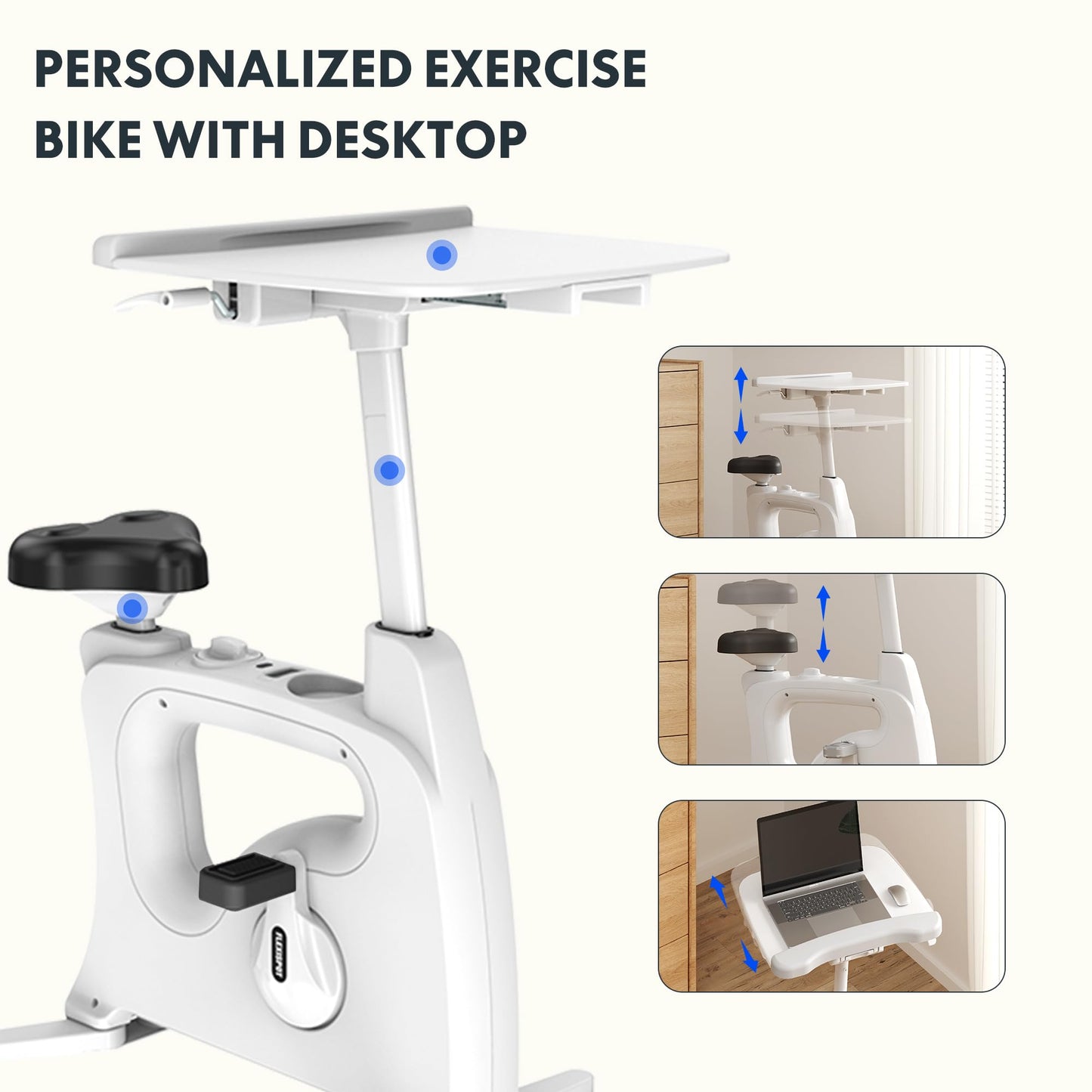 FLEXISPOT Exercise Bike Height Resistance Adjustable Stationary Bikes for Home Desk Bike Spin Bike with Desktop Exercise Equipment for Seniors White