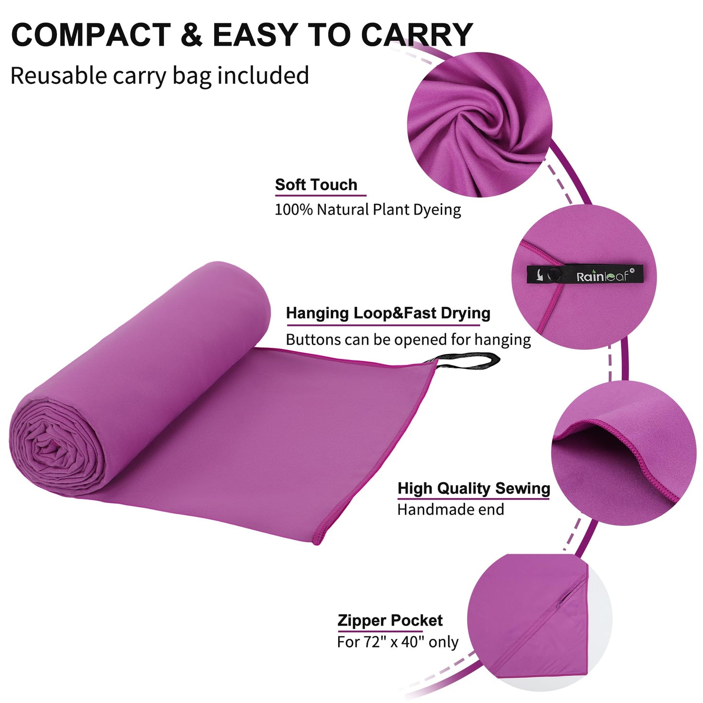 Rainleaf Microfiber Towel Perfect Travel & Gym & Camping Towel. Quick Dry - Super Absorbent - Ultra Compact - Lightweight. Suitable for Trip, Beach, Shower, Backpacking, Pool
