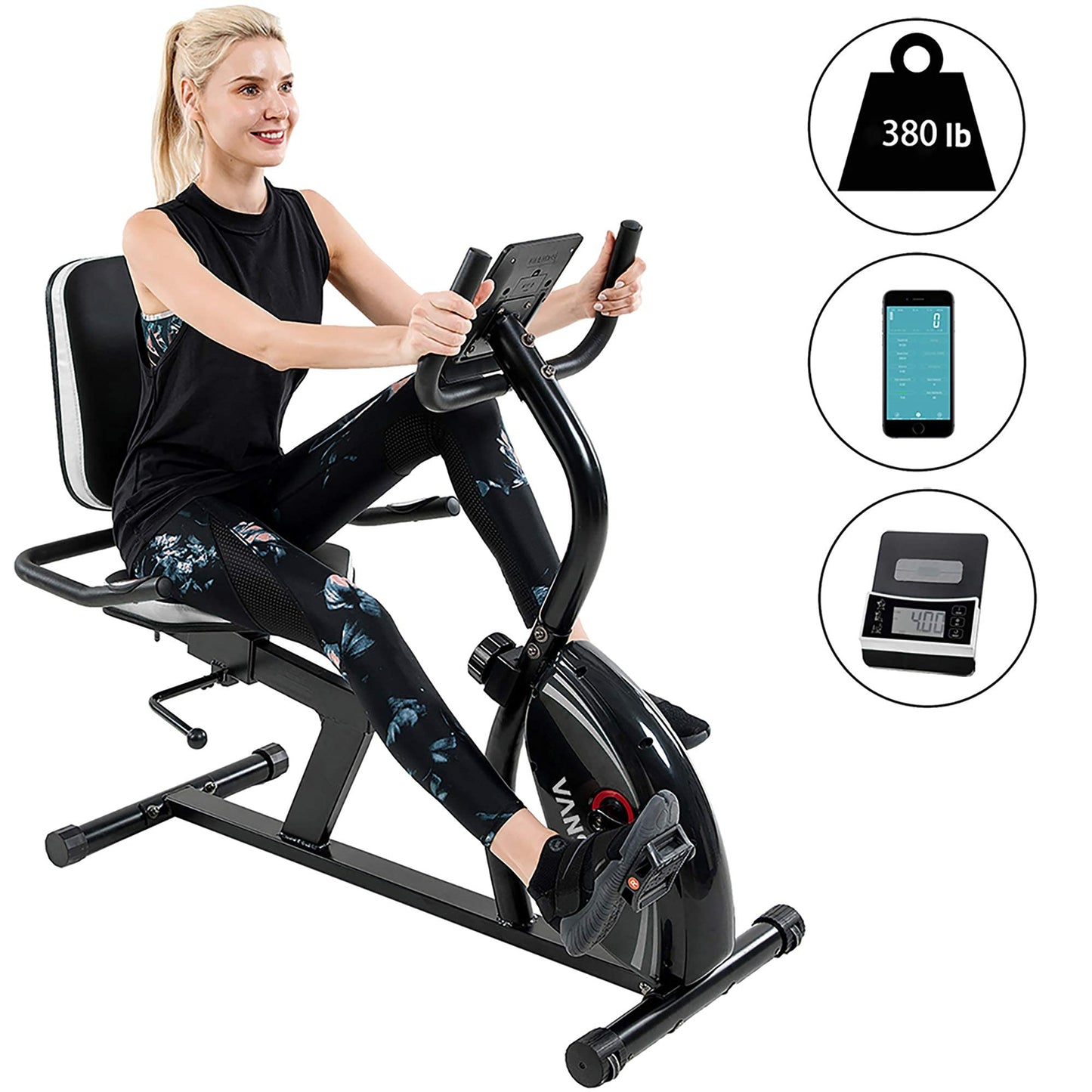 VANSWE Recumbent Exercise Bike for Adults Seniors - For Home Workout with 16 Levels Resistance, 380 lbs Weight Capacity, Bluetooth Connectivity and Pulse Sensor RB661 (Silver)