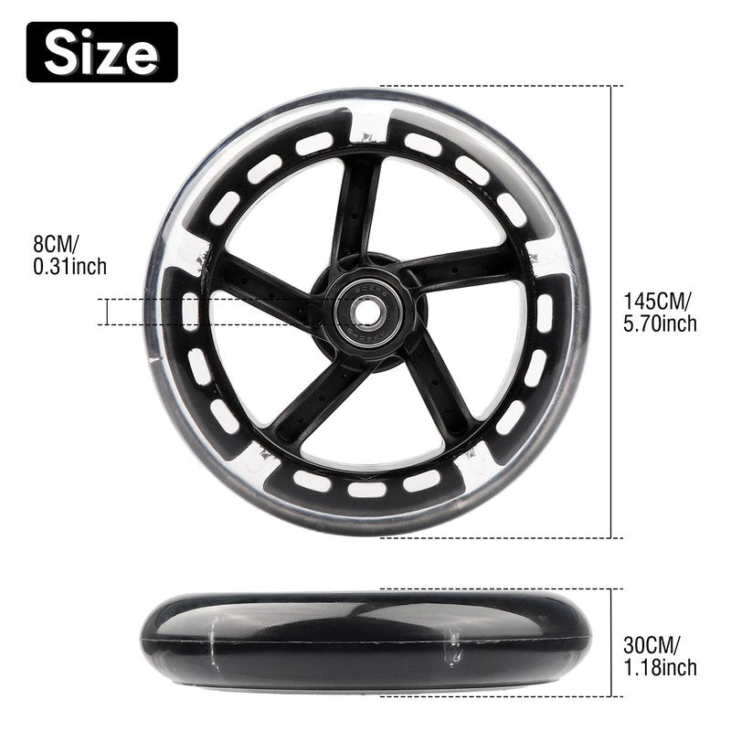 WHEELGOO Wiggle Scooter 145mm White Light-Up Replacement Wheels Front/Rear for Y Fliker 3-Wheeled Swing Scooter (2)