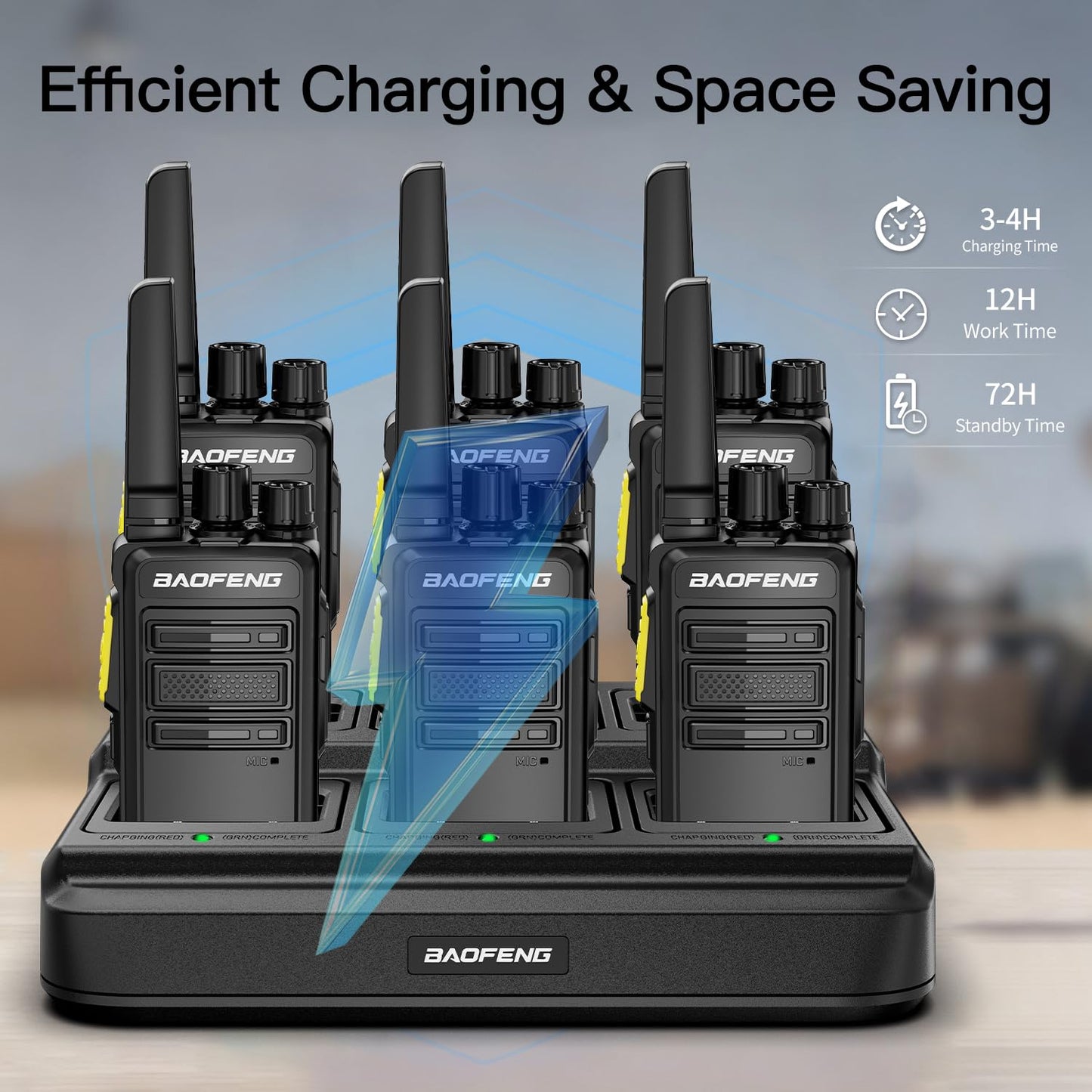 BAOFENG BD-V12B Radio 6 Pack Long Range Walkie Talkies for Adults, Rechargeable Two-Way Radios Walkie Talkies with Earpiece, 6 Way Multi Gang Charger, USB Charging Battery for School,Church,Cruise