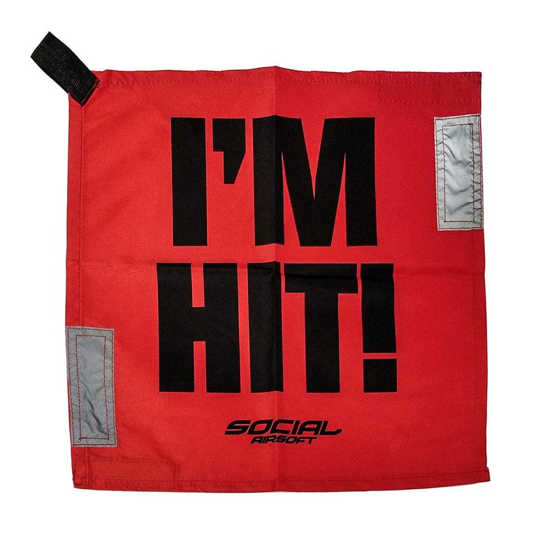 Social Airsoft Dead Rag, I'm Hit Red Kill Rag w/Hook & Loop Fastener and Reflective Strips