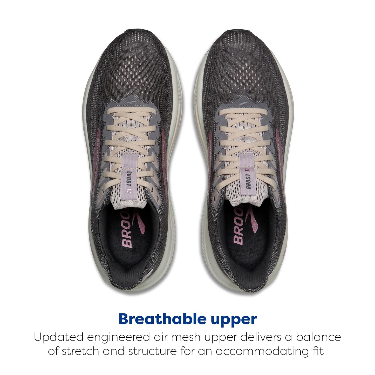 Brooks Women’s Ghost 17 Neutral Running Shoe - Poppy Seed/Pink/Bluewash - 7 Medium