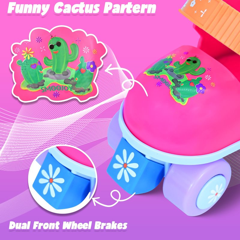 SMOOJOY Toddler Roller Skates for Kids Girls Boys Ages 2-5 Adjustable Quad Skate Shoes for Beginners Red Rollerskates