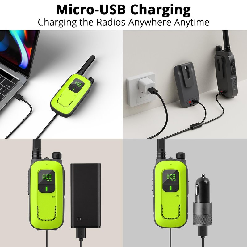 Radioddity FS-T3 Walkie Talkies for Adults Kids Long Range 4 Pack Rechargeable Walky Talky FRS Two Way Radio, 22 Channels License Free USB Charging with Flashlight Boys Girls Gift for Camping Hiking