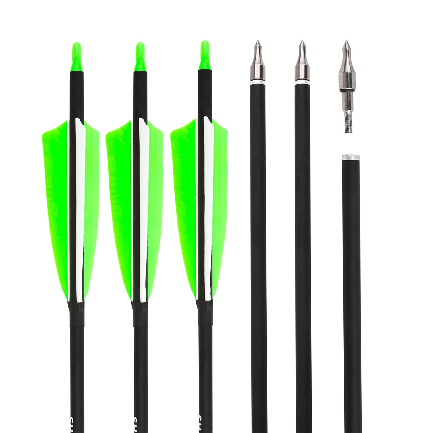 ZSHJGJR 30 Inch Archery Carbon Arrows Hunting Arrows with 4” Turkey Feather Target Practice Arrows Spine 500 for Compound & Recurve &Traditional Bow 6/12pcs (6 x Green Arrows)