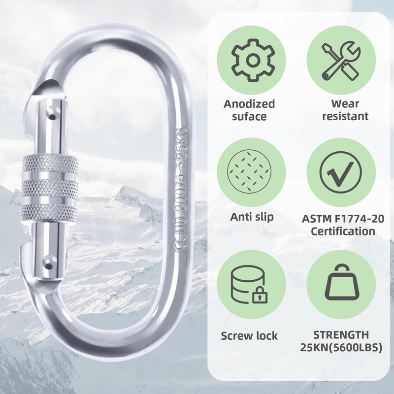 LZ.MZXU Heavy Duty Carabiner Clip Climbing Carabiner(25kn=5600lbs), Screw Locking Heavy Duty Safety Caribeener Clips Multipurpose for Climbing, Rigging, Ropes, Hammocks (O Shape, 5pack)