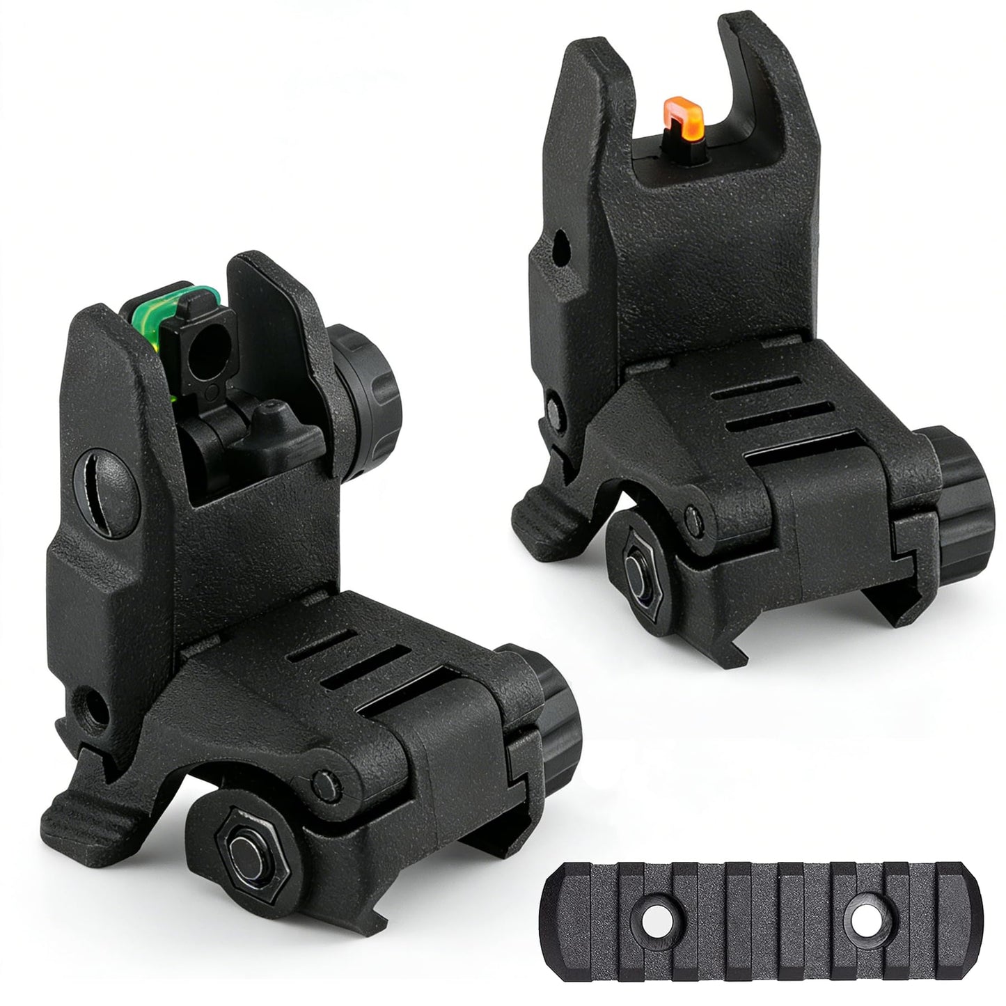 DOPETANE Fiber Optic Sights Flip Up Front and Rear Backup Sights with Red Green Fiber Optics Polymer Fiber Sight Black
