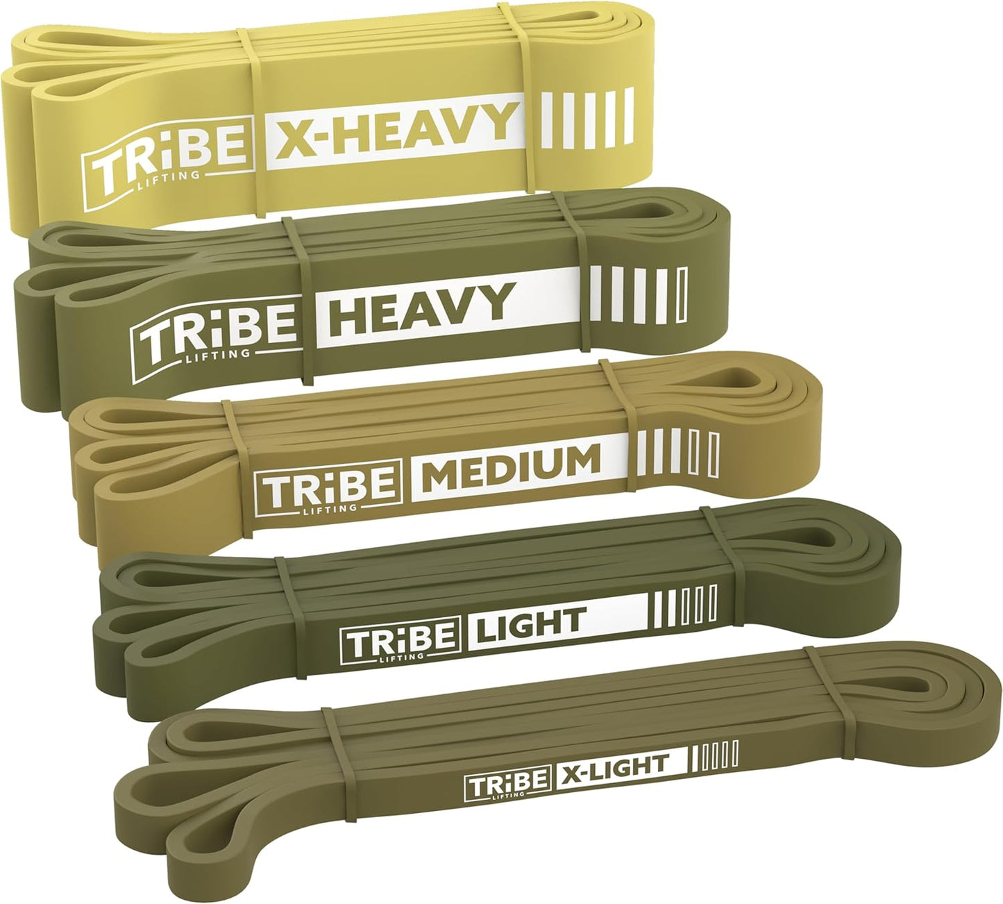 Tribe Resistance Bands Set - 5 Pull-Up Exercise Bands with Handles & Door Anchor for Home Gym | Strength Training for Men & Women