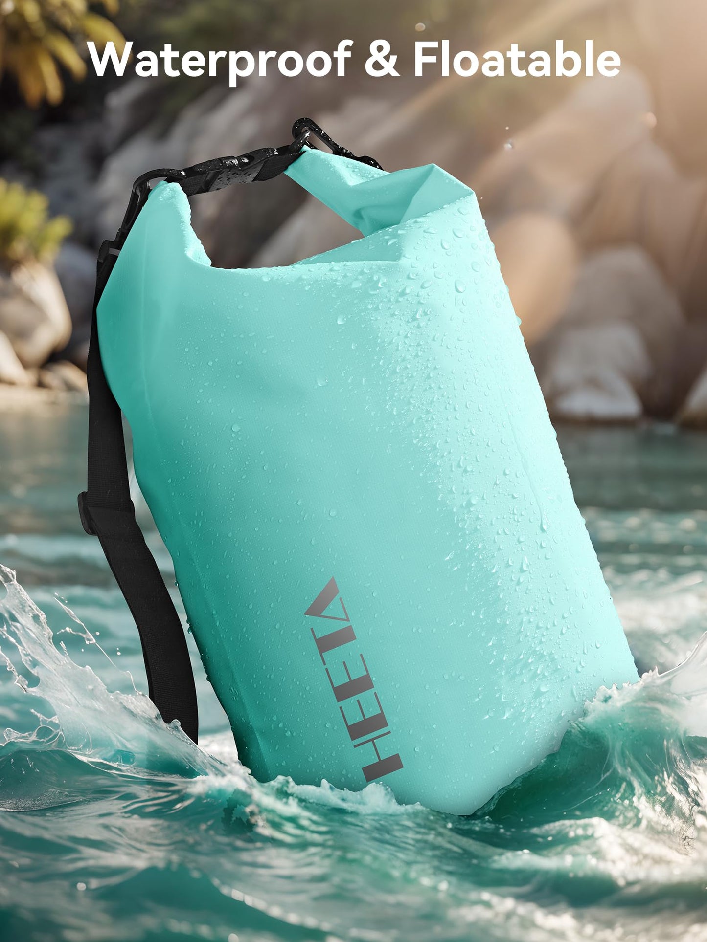 HEETA Waterproof Dry Bag for Women Men, Roll Top Lightweight Dry Storage Bag Backpack with Emergency Whistle for Travel, Kayaking, Boating, Camping, Beach, Cruise Ship Essentials (Mint Green,10L)