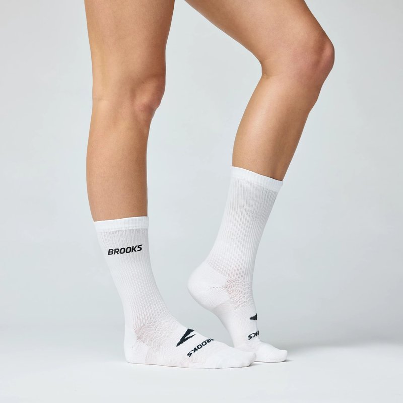 Brooks Run-In Crew 3 Pack Socks, Performance Athletic Running Crew Socks with Comfort Fit for Men & Women (3-Pack) - White - Medium