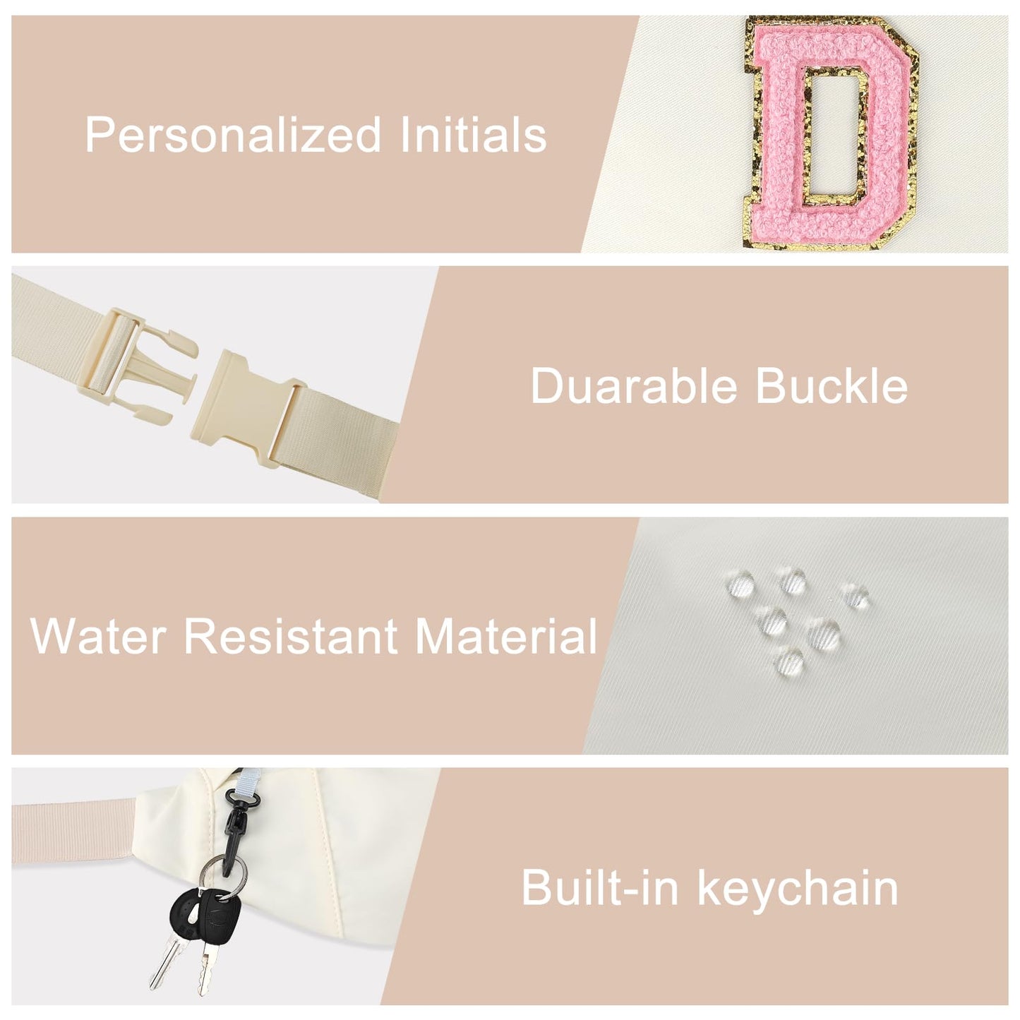 MAXTOP Birthday Gifts for Women Men,Personalized Initial Letter Patch Fanny Pack Crossbody Bag with 3-Zipper Christmas Gift Trendy Stuff for Daughter Sister Her,Beige D