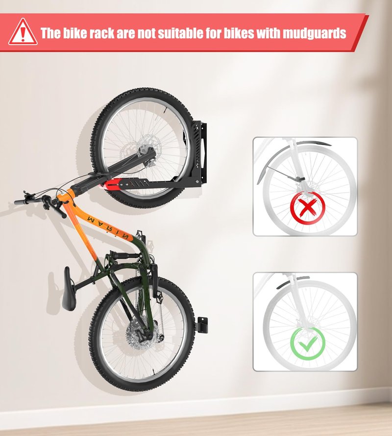 ALIXUEQIN Swivel Bike Wall Mount 2 Pack Bike Rack for Garage, No Heavy Lifting Required Wall Bike Hangers Can Holds up to 77 lbs (Black & Red)
