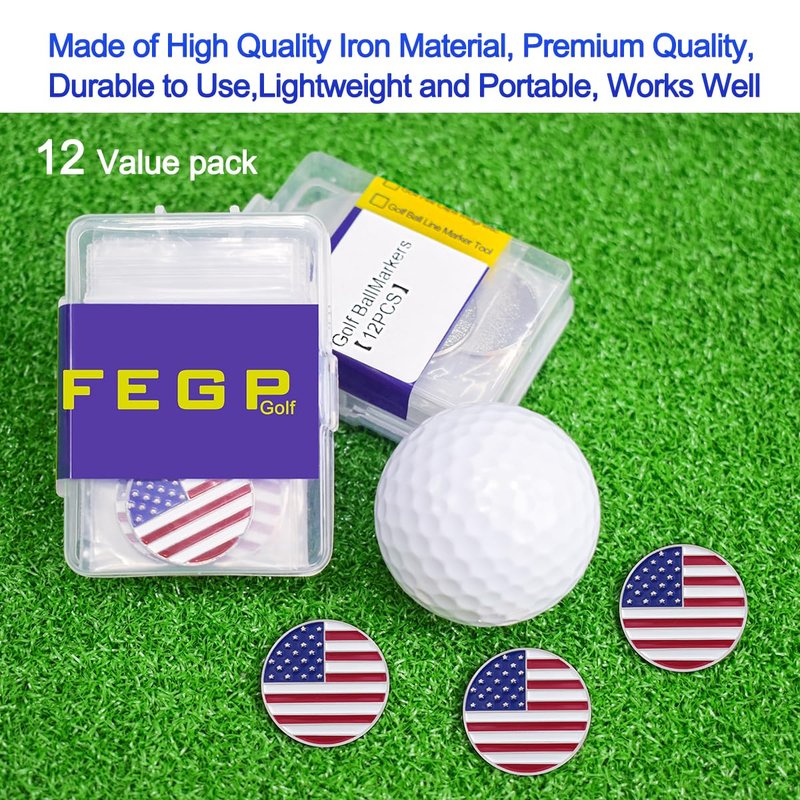 Golf Ball Markers Value Pack of 12 Golf Gifts, Golf Club Ball Markers for Men Women.(Golf Cap Clips Not Included)