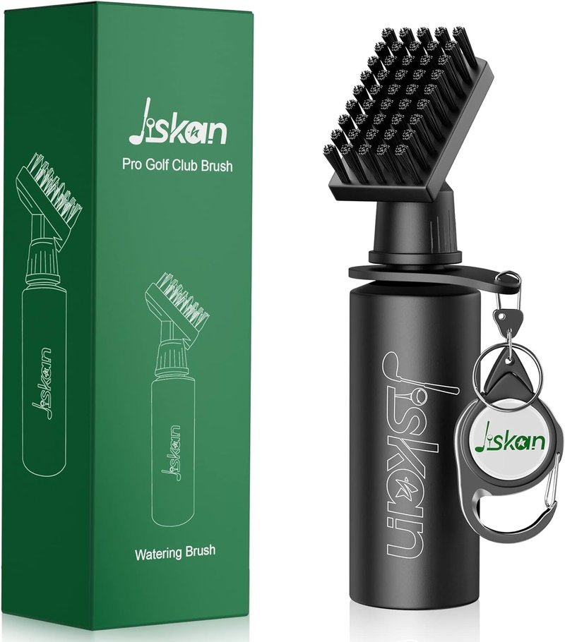 Pro Golf Club Brush Cleaner - Retainer Clip & Squeeze Water Bottle | 7.5 Inches, 4 Ounce Capacity - Essential Golf Accessories