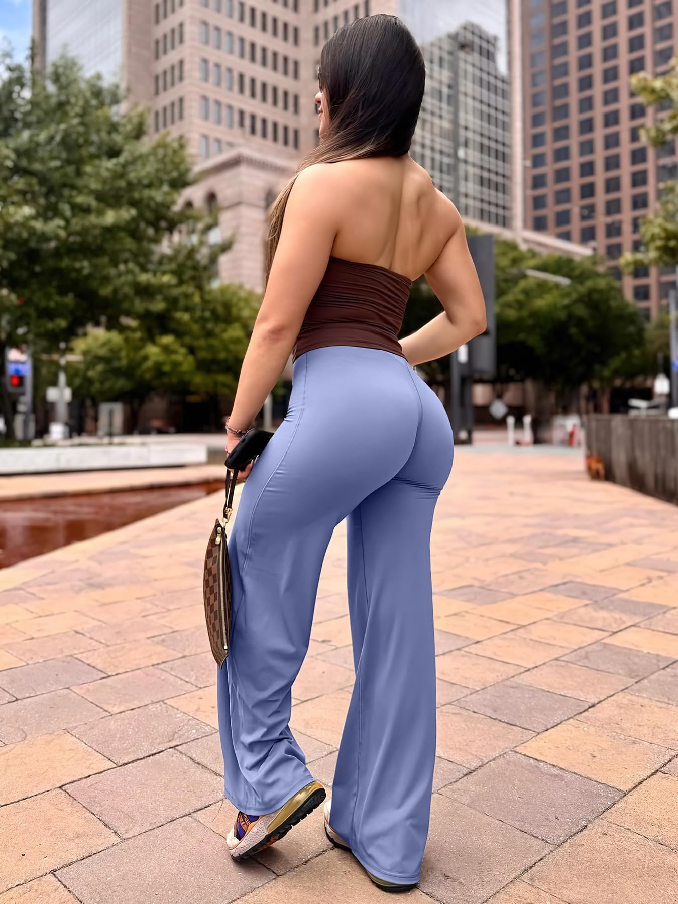 YEOREO Workout Leggings Womens No Front Seam Straight Leggings 31.5" High Waist Buttery Eddiy Gym Yoga Pants Ocean Blue M