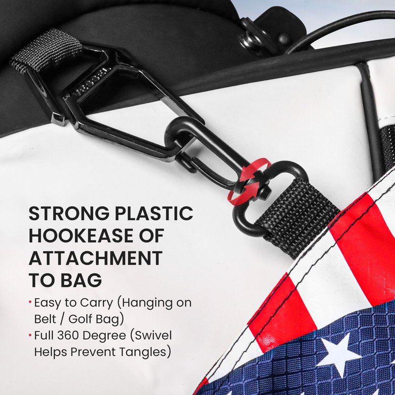 Amy Sport Golf Bag Accessories Valuables Pouch Bags Multi Pocket Zipper Hook with 10 Pcs Wood Golf Tees for Men Women (USA Flag)