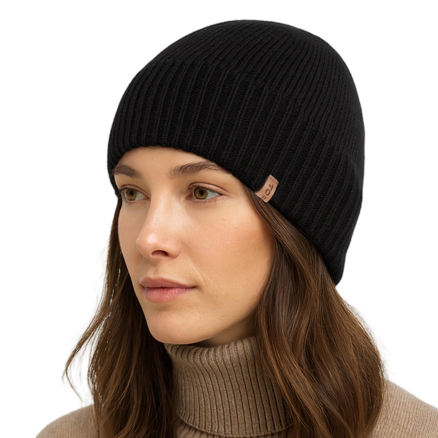 PolarWool™ 80% Merino Wool Beanie Satin Lined Cuffed Watch Fisherman Cap Oversized Big Head Winter Hat for Men Women Outdoor Work Black XL/XXL