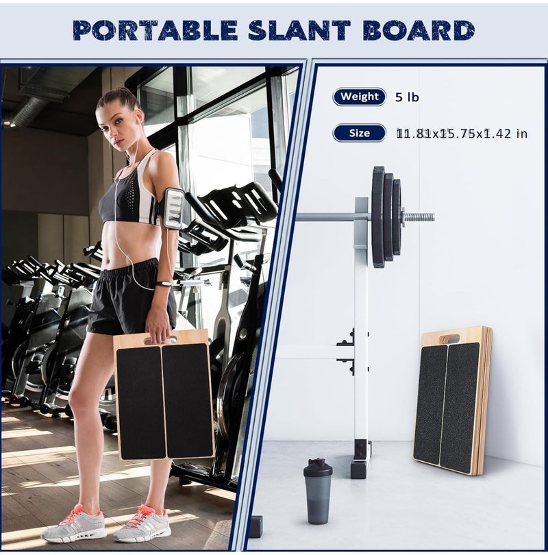 SSHAZ SPOT Professional Wooden Slant Board for Calf Stretching, Portable & 360° Balance Board, Adjustable 5–6 Angle Calf Stretcher with Carry Handle, Non-Slip 300LBS Physical Therapy Board for Knees