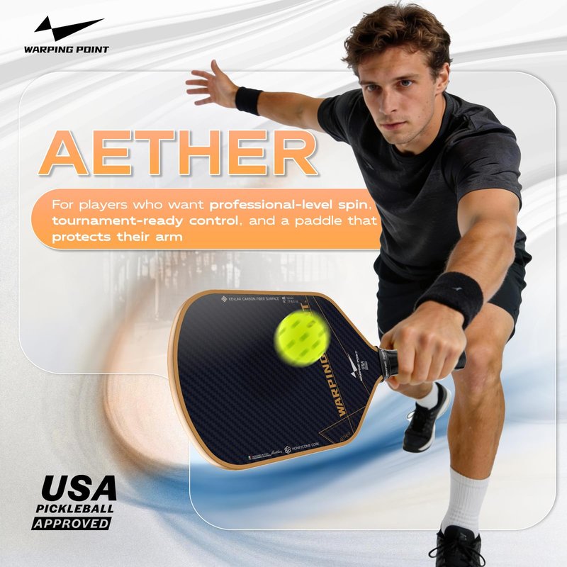 Warping Point Aether 16MM Pickleball Paddle, USAPA Approved, Kevlar Lightweight Face, MaxCell Wide-Cell for Precise Control & Spin, Arm-Friendly Paddle for Beginners & Intermediates