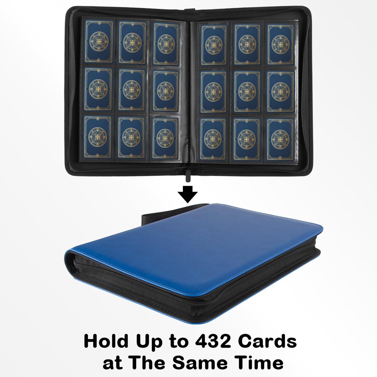 Prilino Ringless Trading Card Binder, 9 Pocket, 432 Storage Capacity, Blue