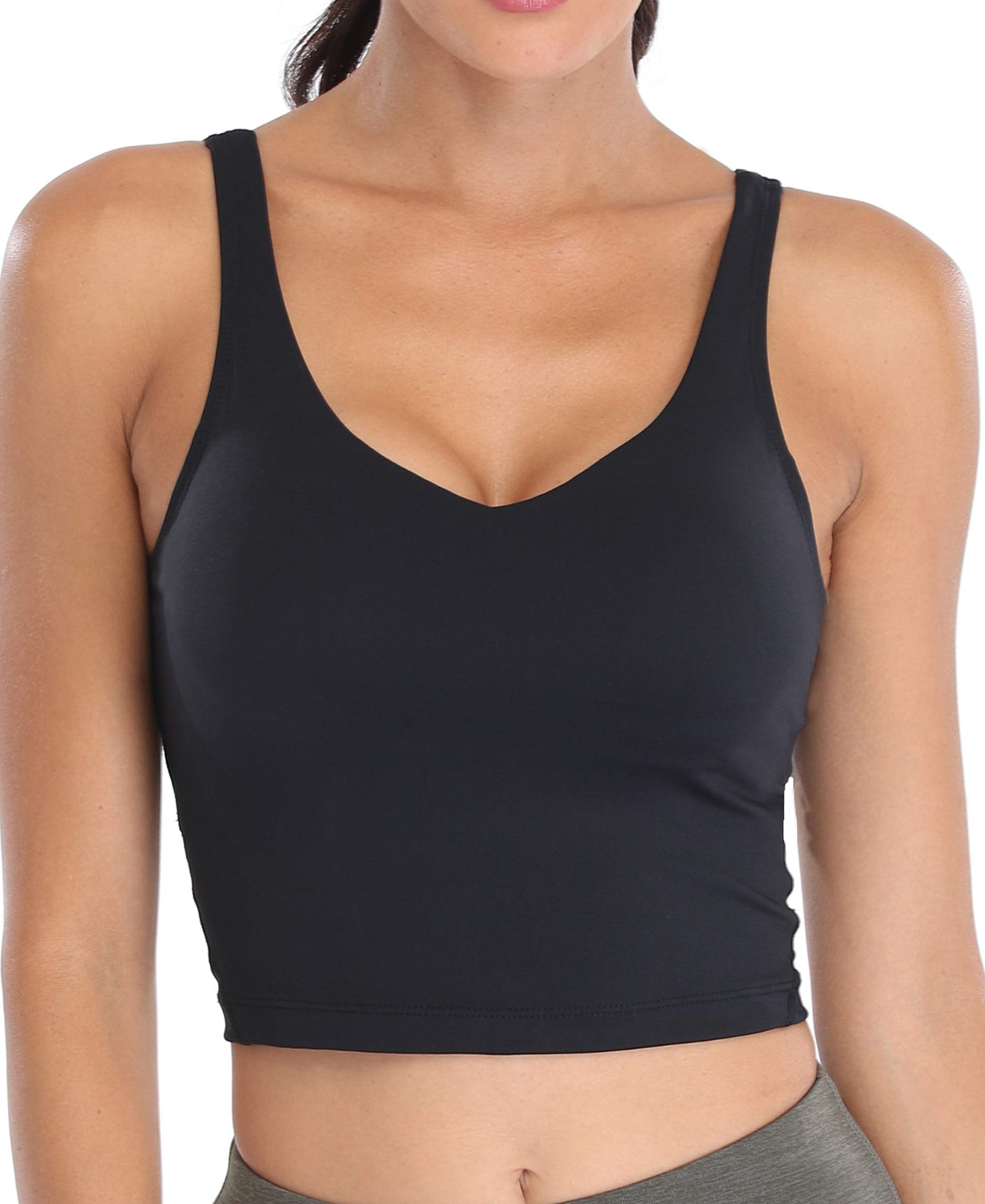Oalka Sports Bra Womens Longline Padded Crop Tank Yoga Bras Workout Fitness Top Heart Black M