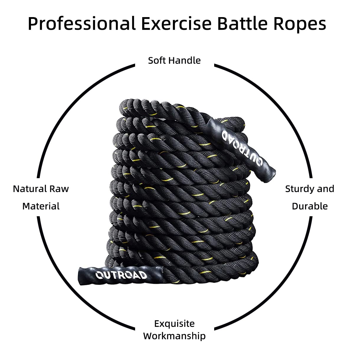 Outroad Battle Rope, 1.5" Diameter 30ft Poly Dacron Workout Exercise Training Heavy Rope, Workout Equipment for Crossfit Training Home Gym & Fitness Exercises, Black and Pattern