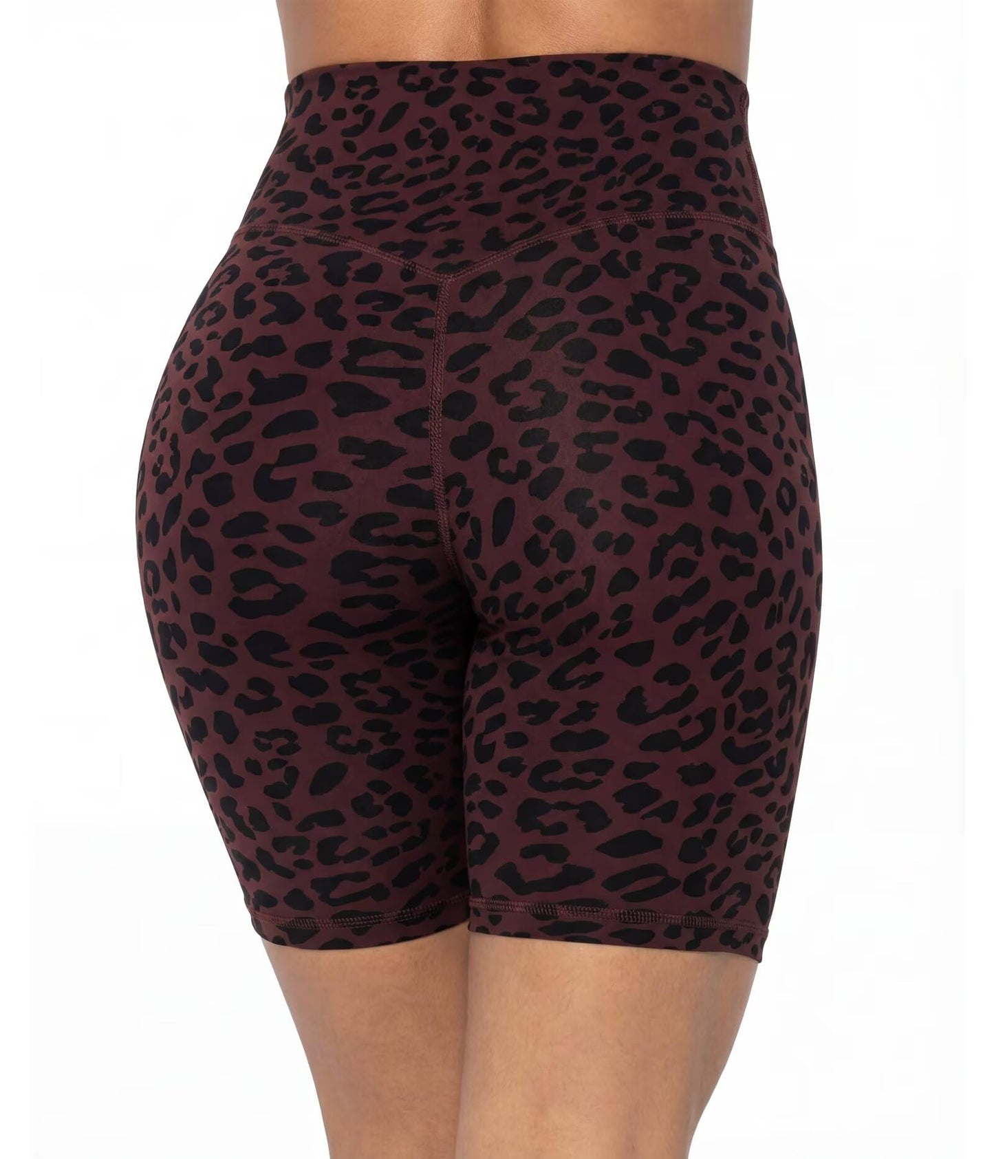Sunzel 8" Waist Biker Shorts for Women No Front Seam Soft Yoga Workout Gym Bike Shorts Tummy Control Squat Proof Leopard Chocolate Brown Medium
