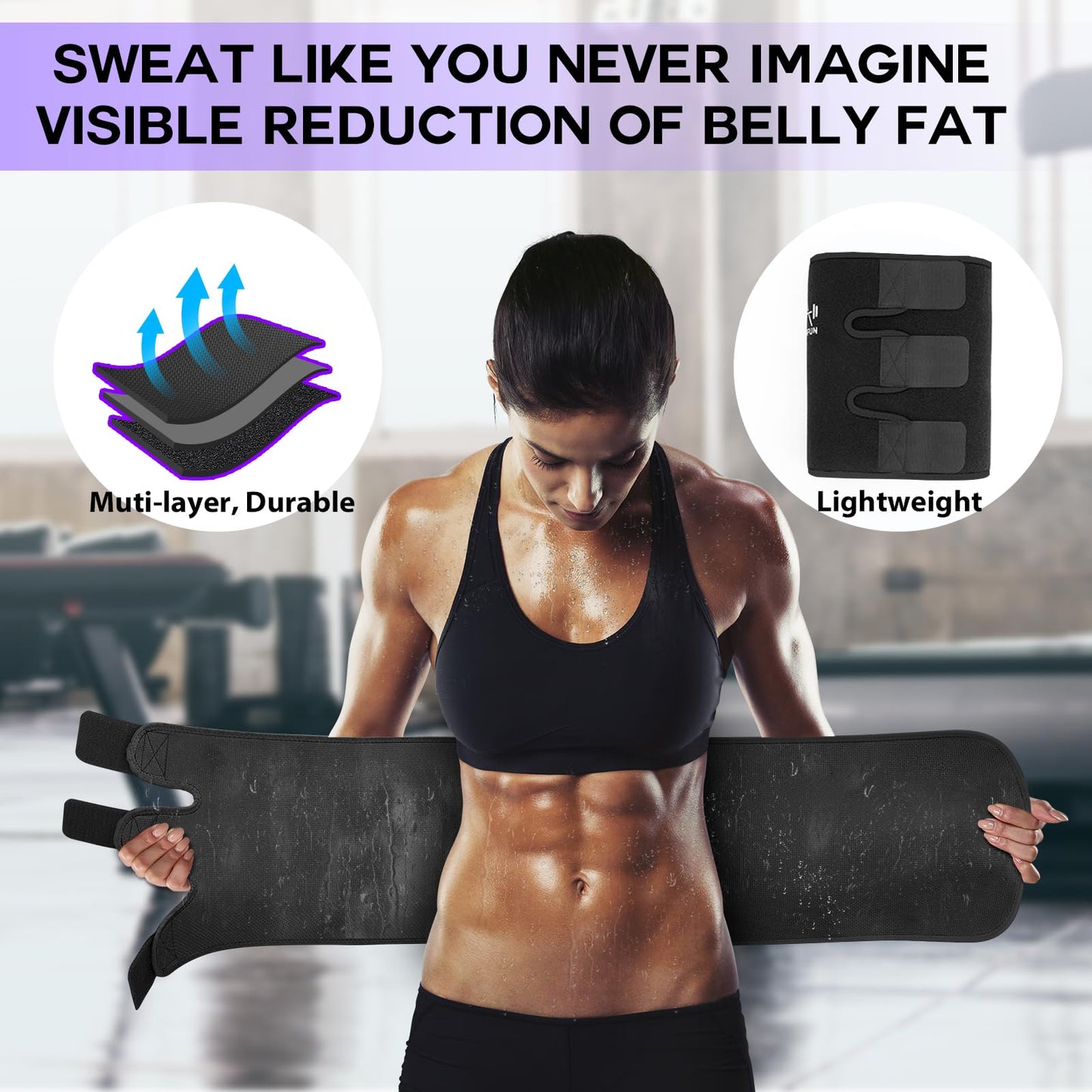 VIMUSFUN Waist Trimmer for Women Belly Fat, Sweat Waist Trainer Stomach Wraps for Weight Loss, Exercise Sweat Bands, Sauna belts Black