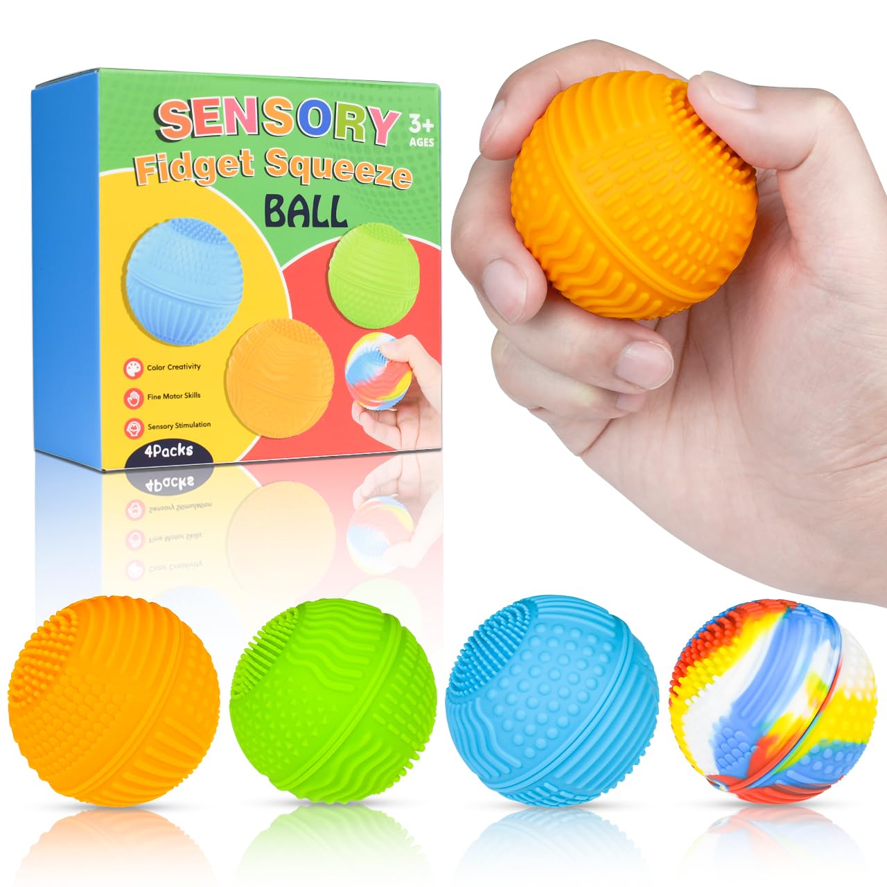 QINGLER Sensory Fidget Squeeze Balls 4 Pack for Kids & Adults