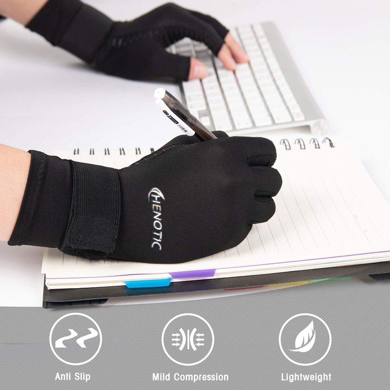 HENOTIC 2 Pairs Copper Arthritis Gloves for Women Men, Wrist Reinforcement Fingerless Arthritis Compression Gloves for Relieving Carpal Tunnel Aches, Rheumatoid Pains, Joint Swell