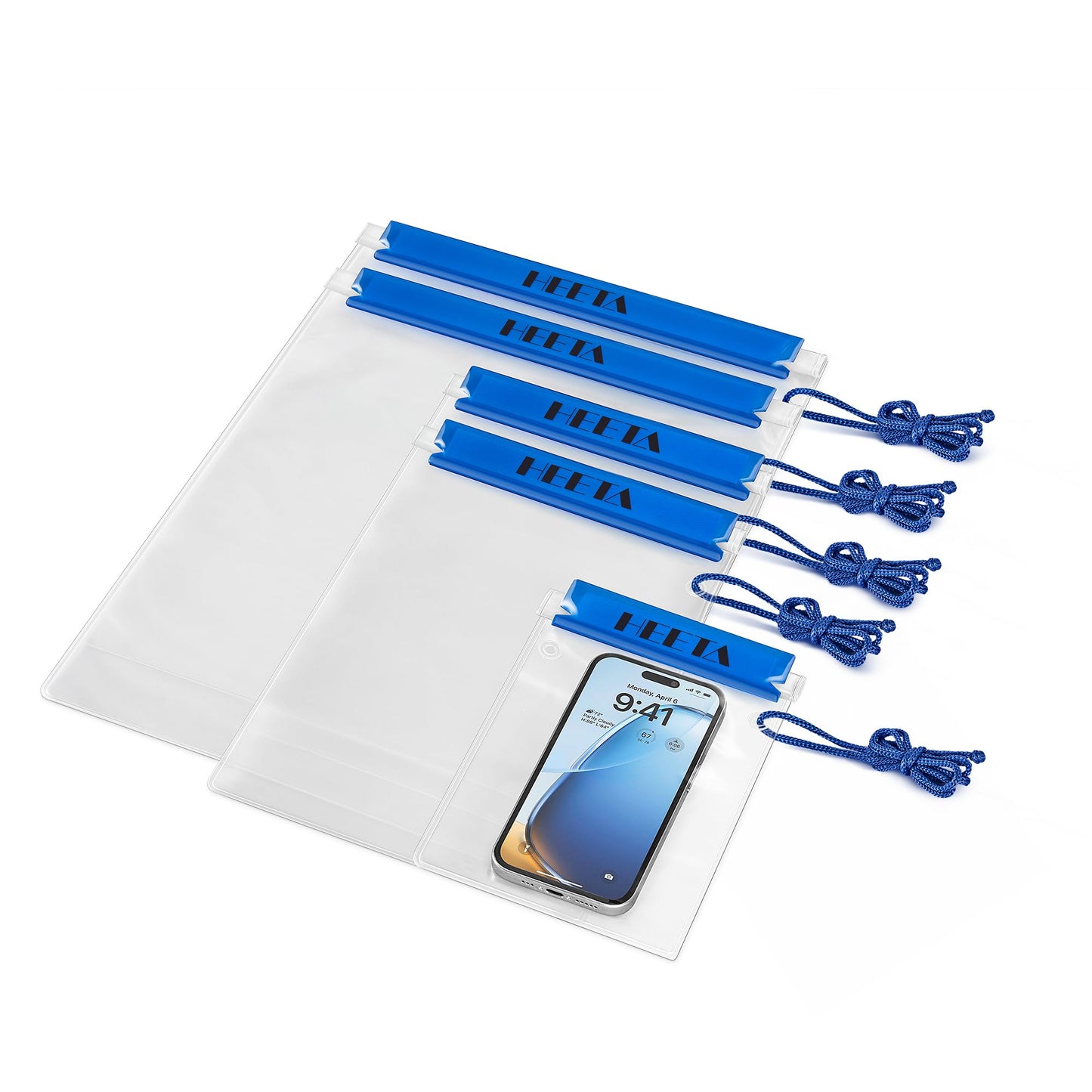 HEETA 5-Pack Clear Waterproof Dry Bag Pouch, Water Tight Cases Dry Bags Document Holder for Camera Mobile Phone Maps, Kayaking Boating (Blue)