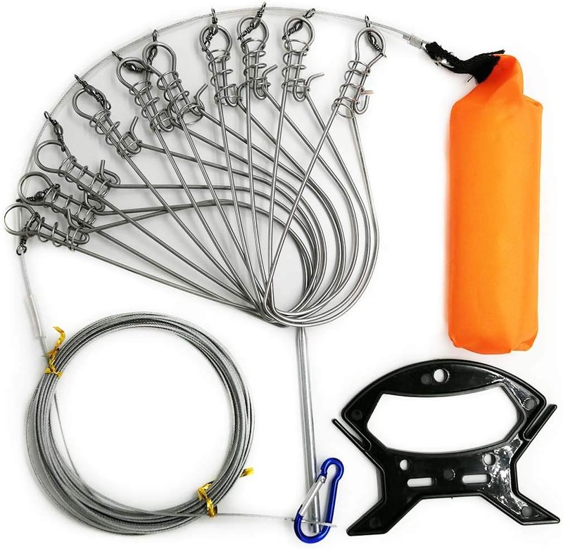5 in 1 Stainless Steel Fishing Stringer - Durable Live Fish Lock with Float & Plastic Handle | 5 or 10 Snaps Options