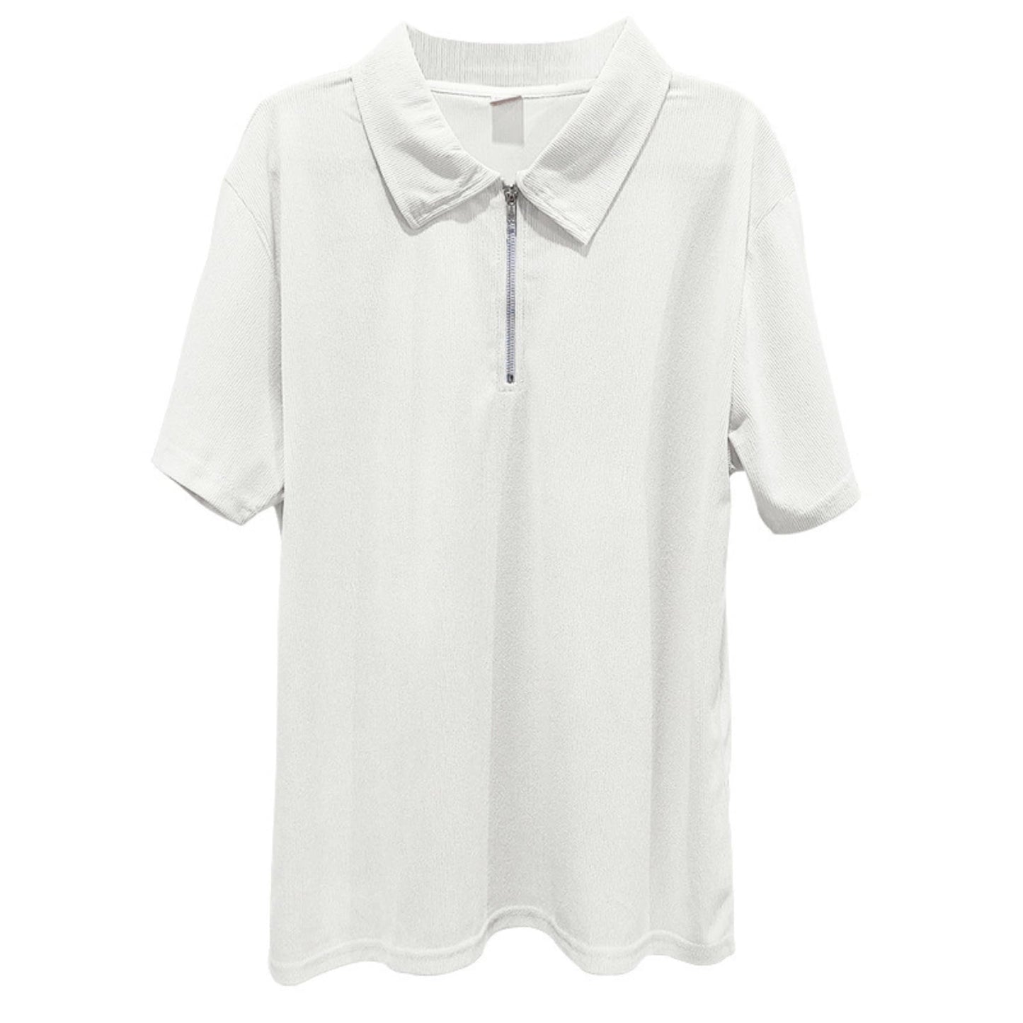 Men's Polo Shirts Short Sleeve Slim Fit Zip T-Shirts for Sports Golf Tennis Workout Henley Neck Tees Tops White