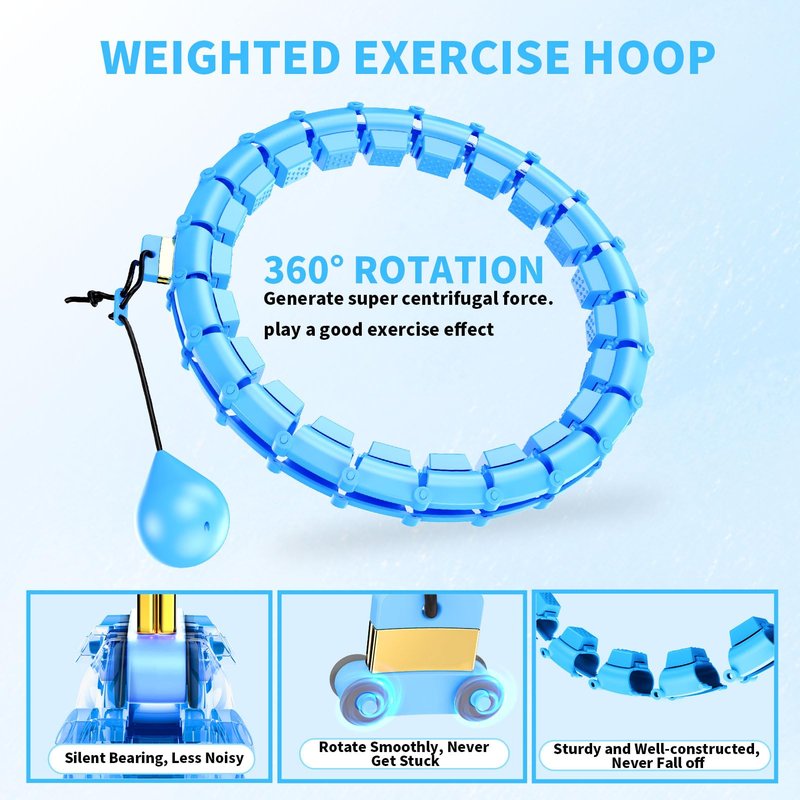 HOELLL 65 Inch Adjustable Fitness Waist Hoop – 32 Detachable Links, Quiet Non-Drop Fitness Tool for Adults Weight Loss, Plus Size Exercise Hoop for Women & Beginners (Blue)