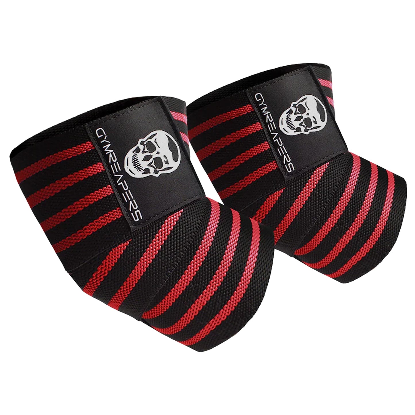 Gymreapers Weightlifting Elbow Wraps (1 Pair) - Flexible 40'' Elbow Compression Strap & Joint Support Brace - For Bench Press, Powerlifting, and Pressing (Red)
