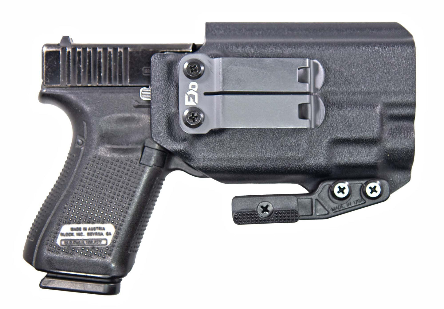 FDO Industries IWB Lightbearing Kydex Holster Compatible with Glock 19 23 32 w/ TLR7 HLX Optic Cut with Claw & Discreet Carry Concepts 1.5" Metal Clip - Made in USA (Black, G19 TLR7 HLX)