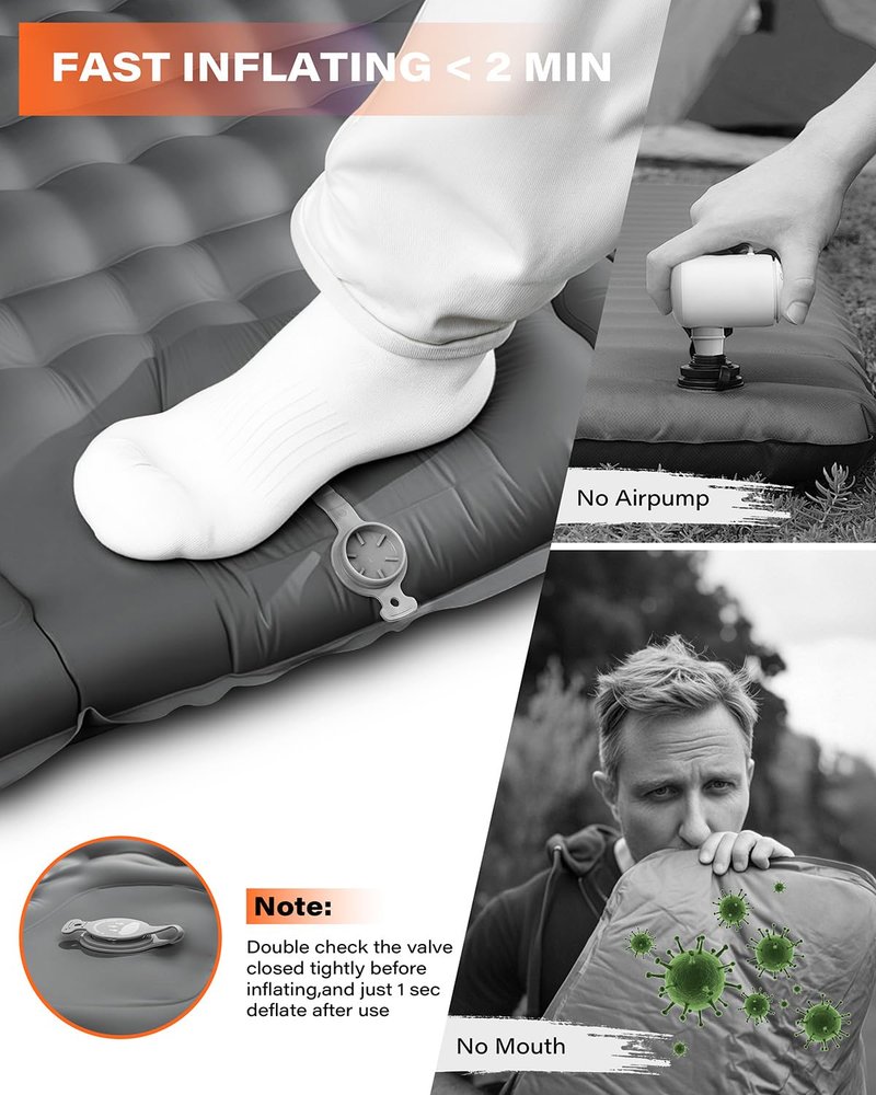A2C 2025 Stocking Stuffers Foot Pump Thick Camping Sleeping Pad Will Built-in Pillow, Extra Support Air Columns, Ideas, Camping Essentials, Grey