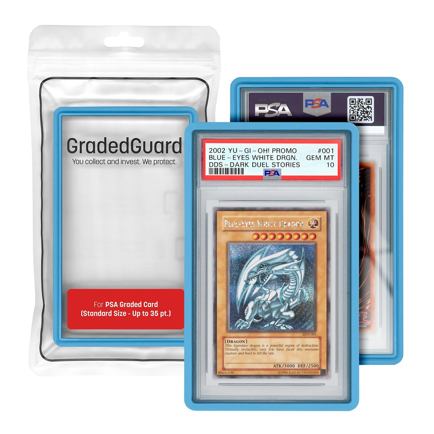 GradedGuard PSA Card Slab Protector Case, Standard PSA Size, Impact Resistant TPU Holder, Drop & Scratch Proof Frame for Graded Sports TCG Collectible Trading Cards. (Blue)